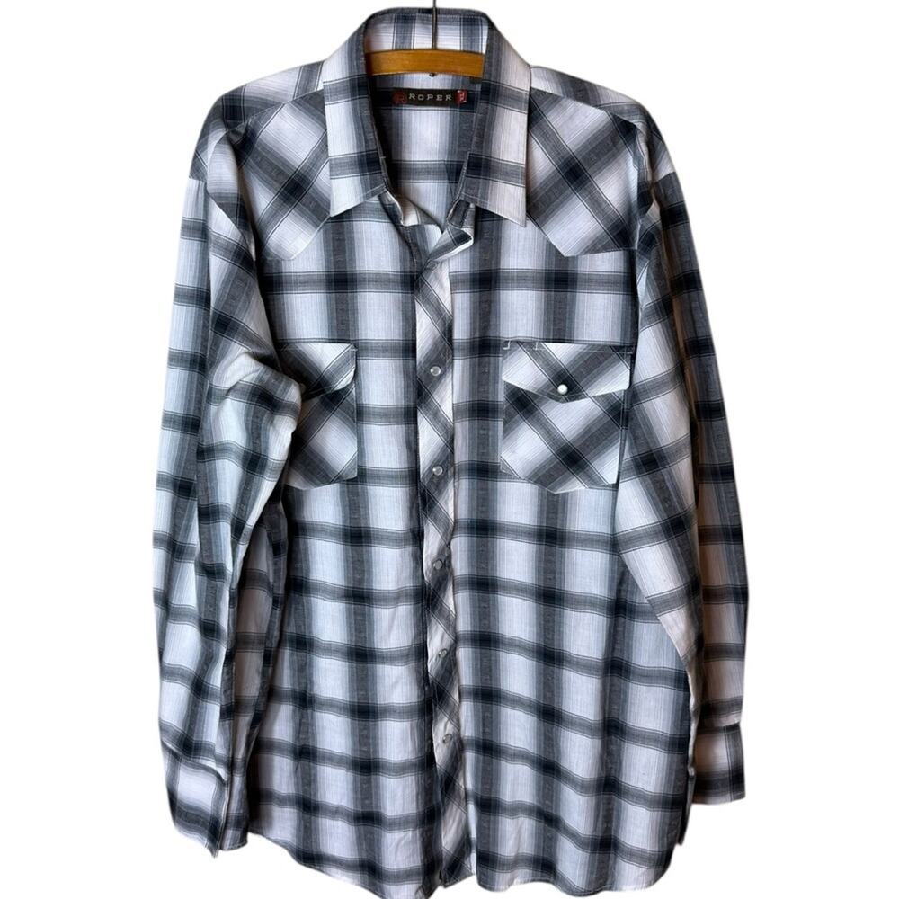 Roper Men’s Sz XL Pearl Snap Button Down Shirt Black White Western